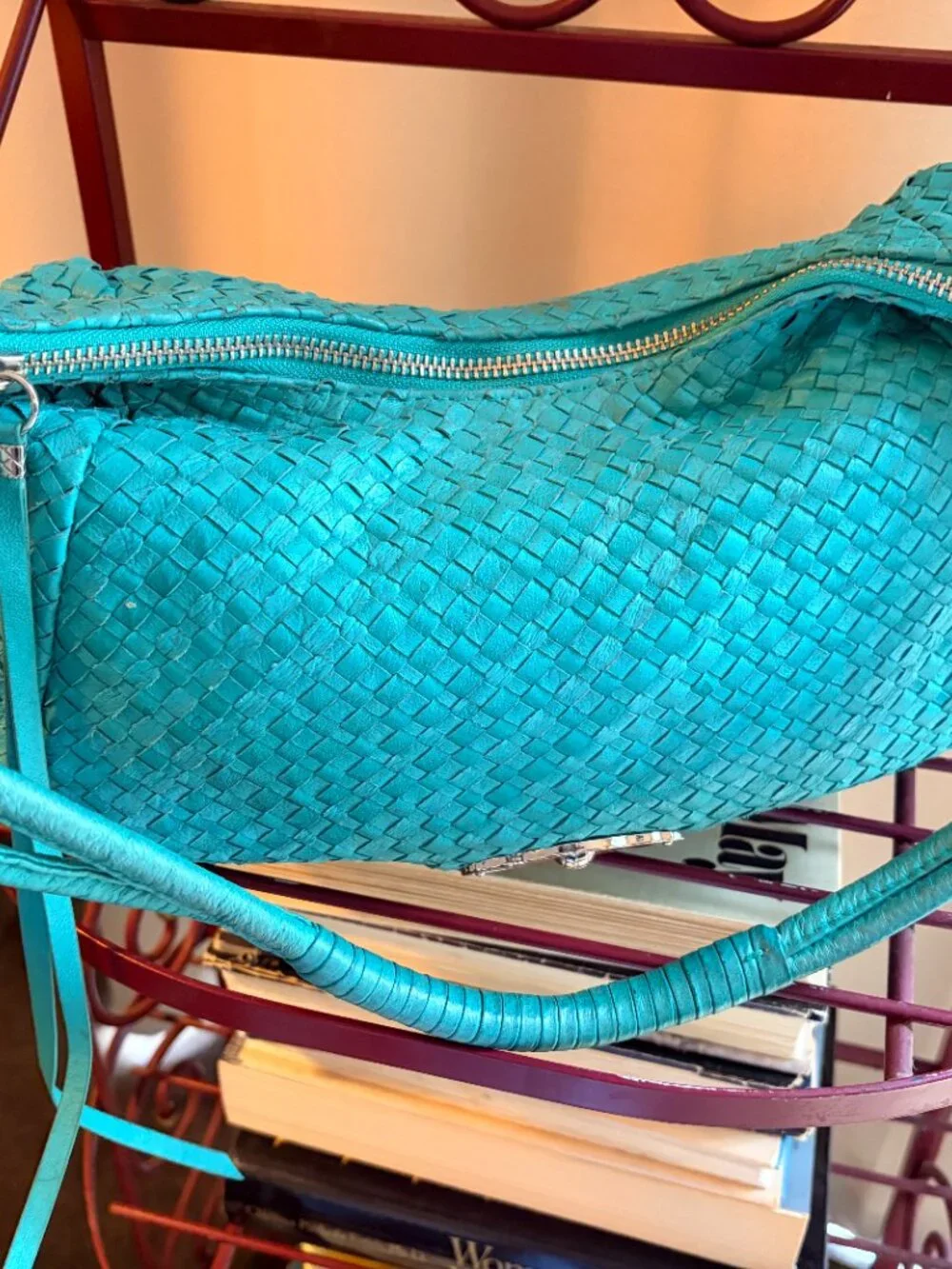 Elliot Lucca Woven Leather Turquoise Green Hobo Bag